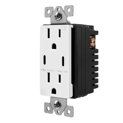 3.6A Dual USB Type C Wall Outlet Charger with 15A Tamper-Resistant Receptacle