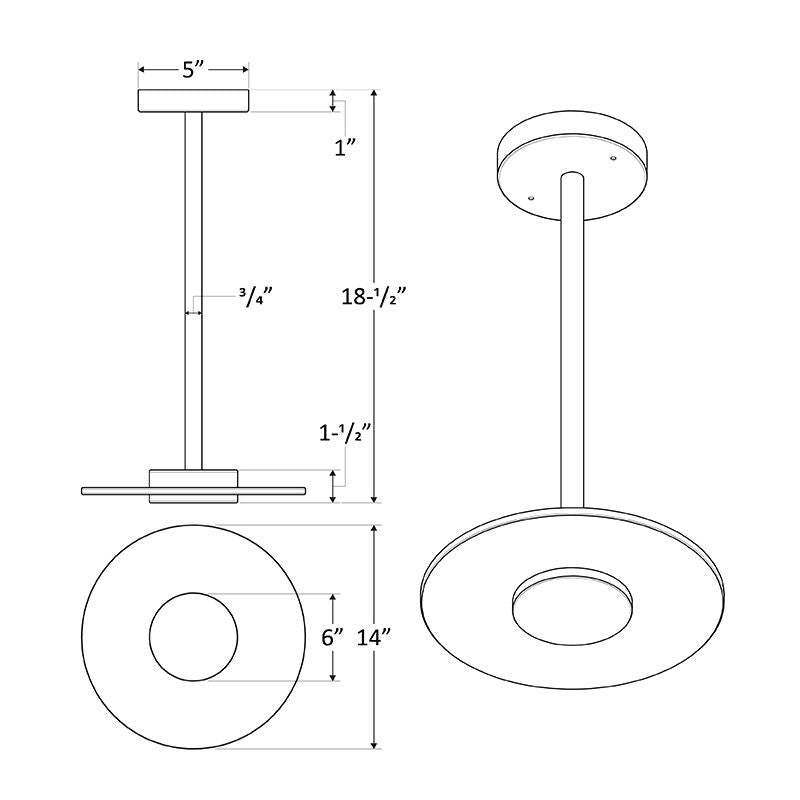 LED 14" Décor Accent Pendent Light, 18W, 900LM, 120V, CCT Selectable 2700K/3000K/35000K/4000K/5000K, Black Finish