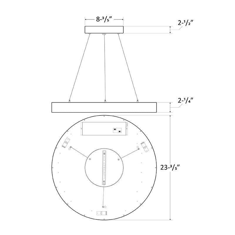 LED Architectural 24" Round Suspended Down Light, 5,116 Lumens, 30W/40W/50W Selectable, 120-277V, CCT Selectable 3000K/3500K/4000K, White Finish