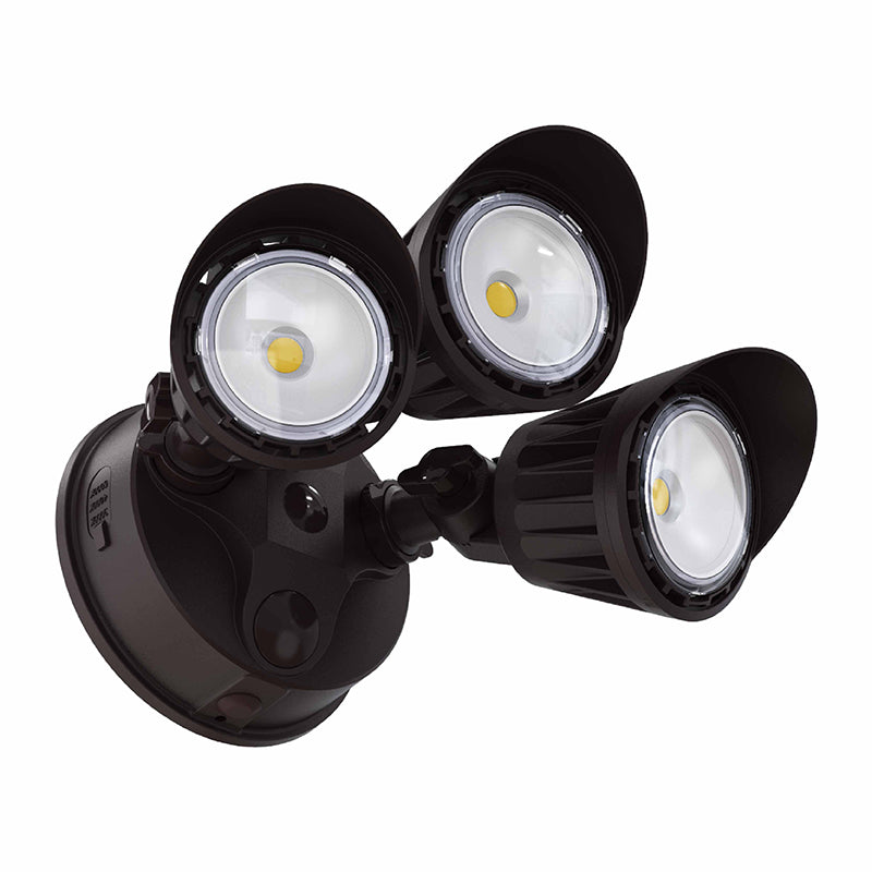 3 Head LED Dimmable Security Light, 2800 Lumens, 30 Watt, 120V, CCT Selectable, Bronze or White Finish