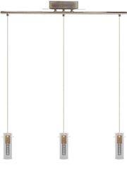 LED Cylinder Glass 3 Light Hologram Pendant, Straight Bar, 36W, 2430LM, 120V, CCT Selectable 2700K/3000K/35000K/4000K/5000K, Brushed Nickel Finish