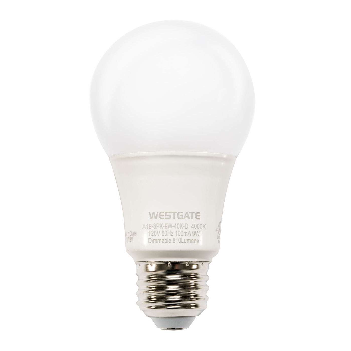 A19 LED Lamps (40 Pack), 100-120V, 9W, 850LM, 3000K, 4000K, or 5000K