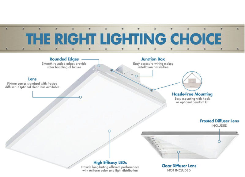 Condor Premium 4FT LED Linear High Bay Fixture, 300 Watt, 40,500 Lumens, CCT Selectable 4000K/5000K, Equal to 10 Lamp 54W T5, or 1000 Watt MH