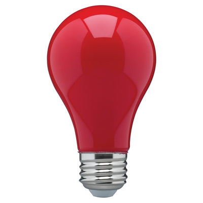 SATCO 8W A19 LED; Ceramic Red, Blue, Green, Yellow, Orange, or Pink; Medium base; 360 deg. beam spread; 120V