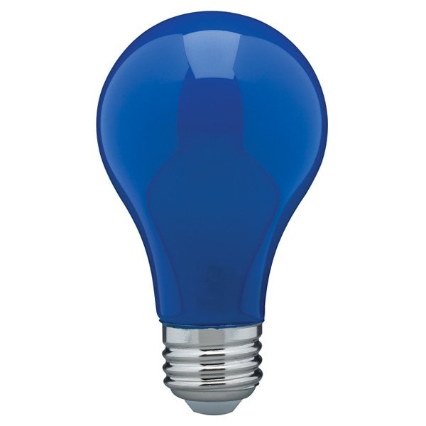 SATCO 8W A19 LED; Ceramic Red, Blue, Green, Yellow, Orange, or Pink; Medium base; 360 deg. beam spread; 120V
