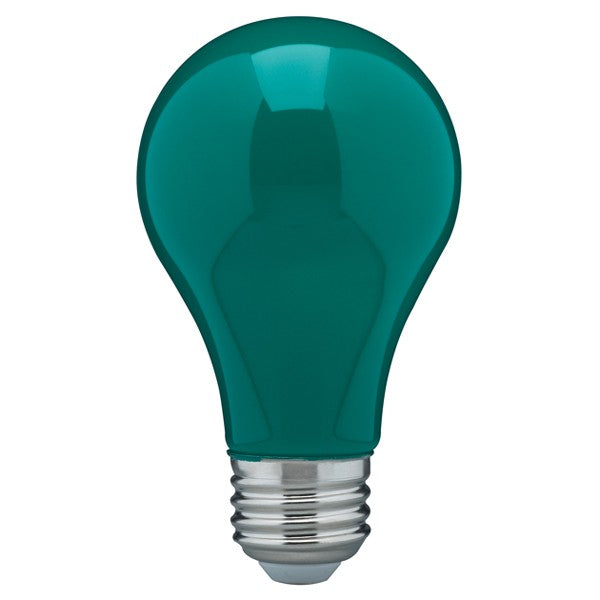 SATCO 8W A19 LED; Ceramic Red, Blue, Green, Yellow, Orange, or Pink; Medium base; 360 deg. beam spread; 120V