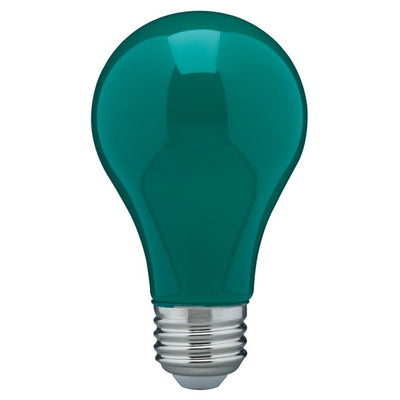 SATCO 8W A19 LED; Ceramic Red, Blue, Green, Yellow, Orange, or Pink; Medium base; 360 deg. beam spread; 120V