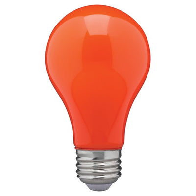SATCO 8W A19 LED; Ceramic Red, Blue, Green, Yellow, Orange, or Pink; Medium base; 360 deg. beam spread; 120V
