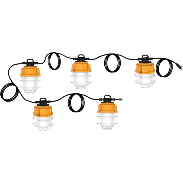 SATCO 100W LED High lumen industrial / commercial LED string light; 5 inter-connected lamps; 5000K; Integrated cord / plug; 120V