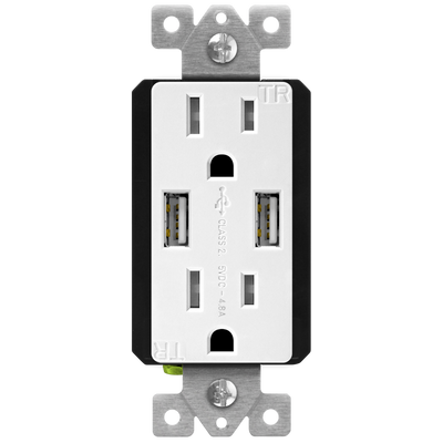 4.8A USB Dual Type A Wall Outlet Charger  with 15A Tamper-Resistant Receptacle