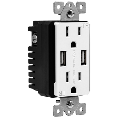 4.8A USB Dual Type A Wall Outlet Charger  with 15A Tamper-Resistant Receptacle